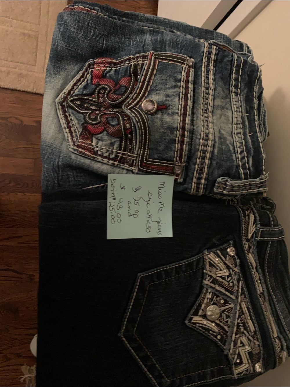 Rock Revival Embroidered Boot Cut Jeans in Light & Dark Denim